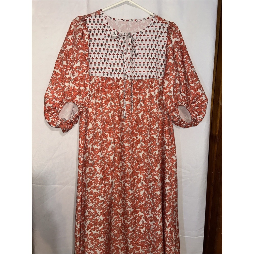 SHEIN Orange White Abstract Floral Maxi Dress With Short Sleeves Size S